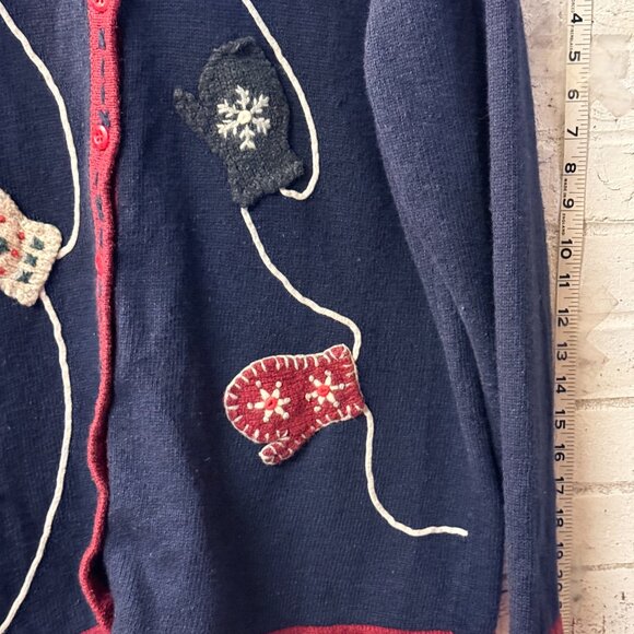 Stitches in Time Vintage Handcrafted Christmas Mittens Cardigan – Women’s 1X – - Picture 3 of 10